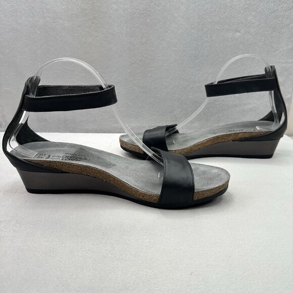 NAOT Pixie Womens Size 42 (US 11) Wedge Sandals Black Patent Leather Ankle Strap - Picture 5 of 9